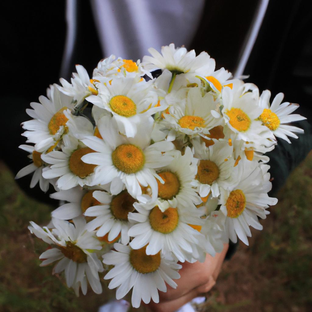 Person holding bouquet of daisies