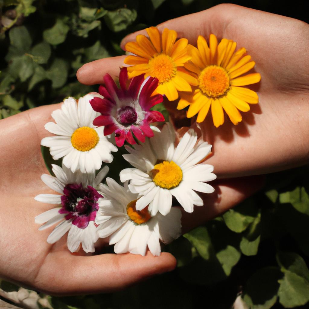 Person holding different daisy varieties