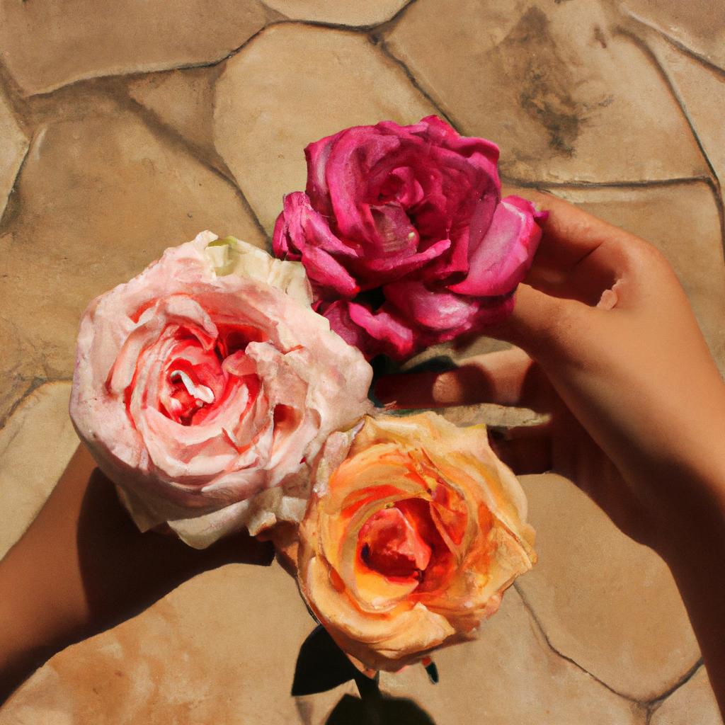 Person holding different rose varieties