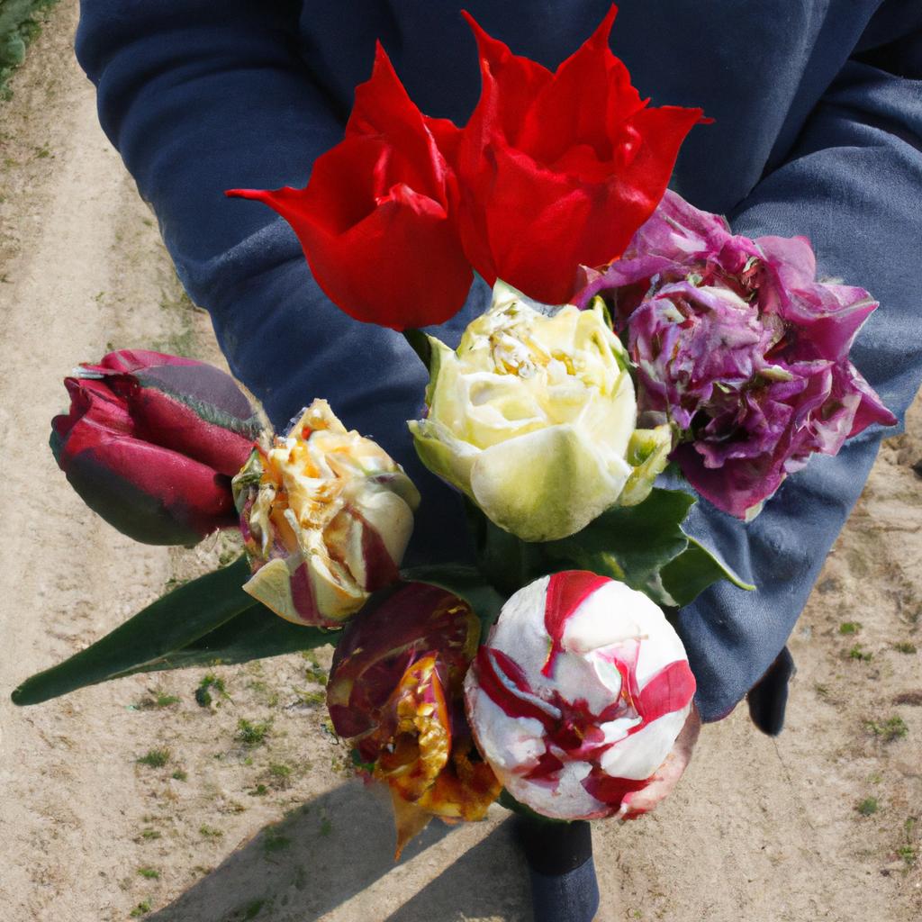 Person holding different tulip varieties